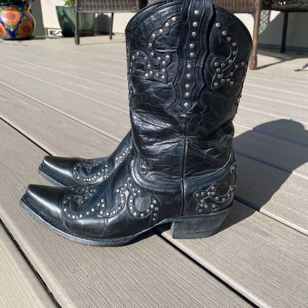 Old Gringo Black Studded Heeled Cowboy Boots, Size 7.5M